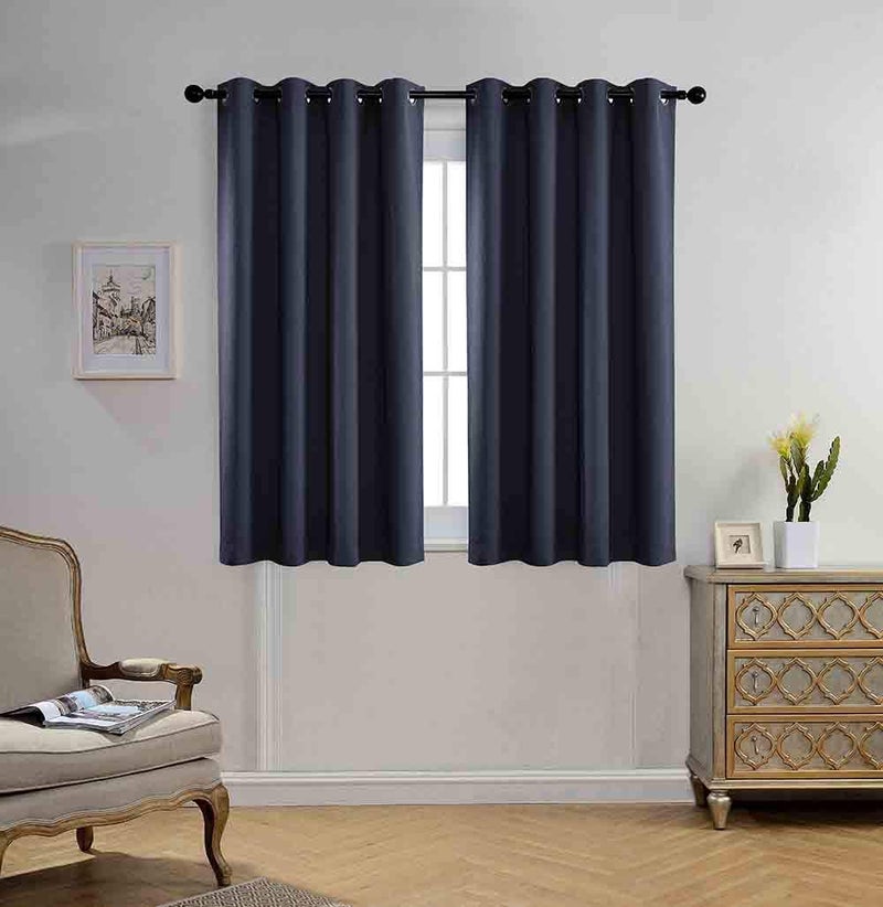 MIUCO Blackout Curtains Room Darkening Textured Grommet Window Curtains 2 Panels for Bedroom 52x63 Inch Navy Blue - Image 1